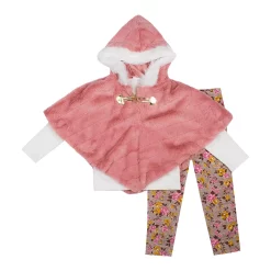 Toddler Girl Little Lass Faux Fur Poncho, Tee & Leggings Set