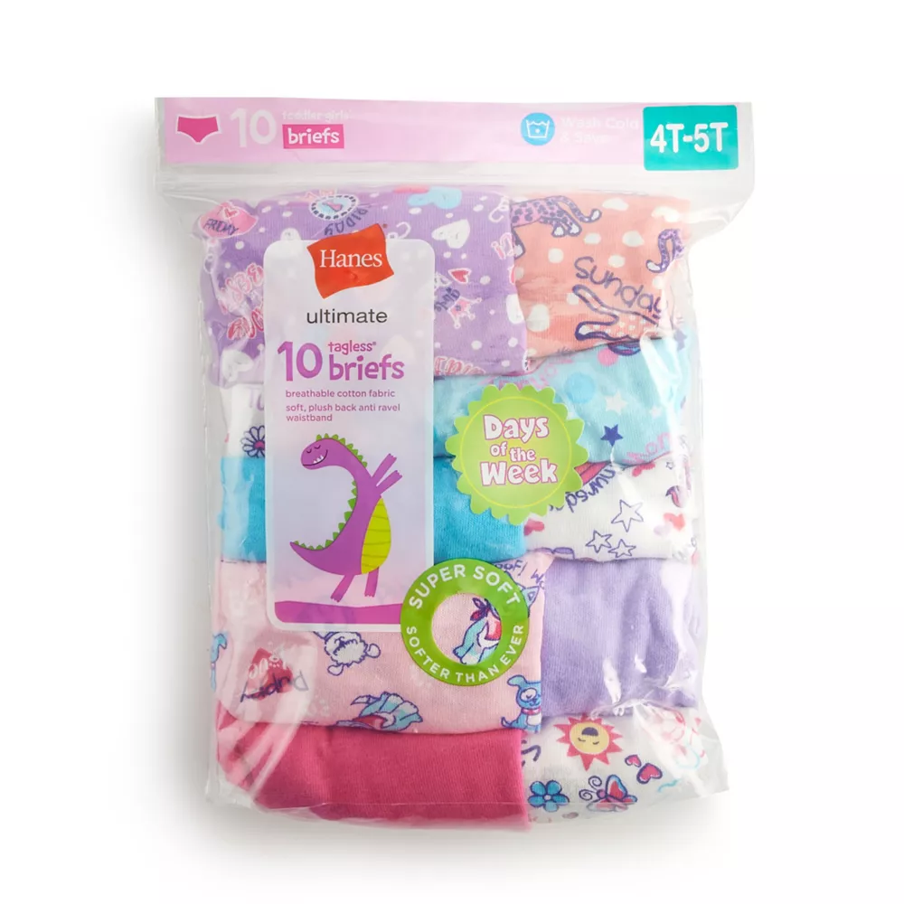 Toddler Girls' Hanes Ultimate® 10-Pack Days of the Week Cotton Briefs 2 Toddler Girls' Hanes Ultimate® 10-Pack Days of the Week Cotton Briefs - Image 2
