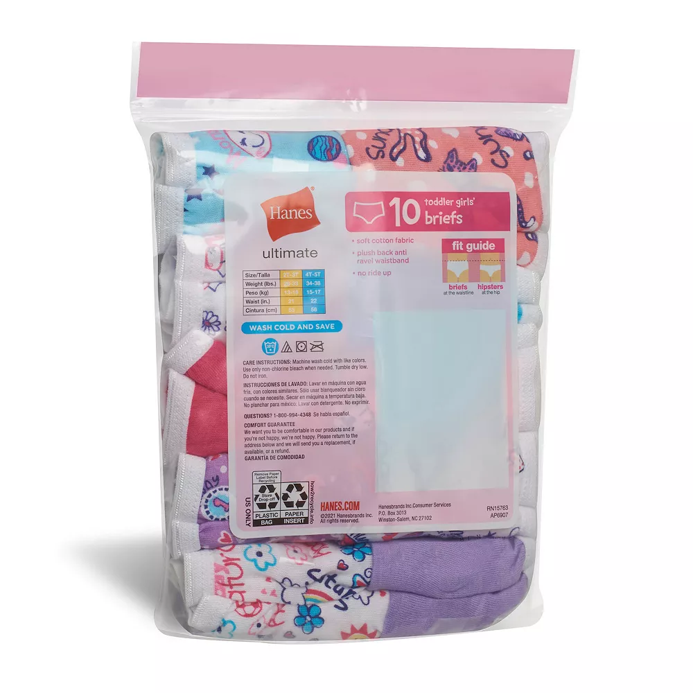 Toddler Girls' Hanes Ultimate® 10-Pack Days of the Week Cotton Briefs 3 Toddler Girls' Hanes Ultimate® 10-Pack Days of the Week Cotton Briefs - Image 3
