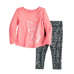 Toddler Girl Jumping Beans® Active Long Sleeve Keyhole Tee & Printed Leggings Set