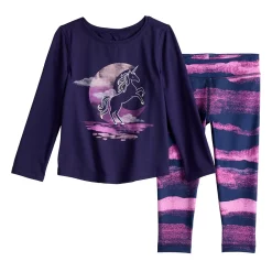 Toddler Girl Jumping Beans® Active Long Sleeve Keyhole Tee & Printed Leggings Set -Kohl's Sales Store 5585390 Navy