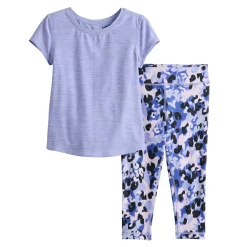 Toddler Girl Jumping Beans® Active Short Sleeve Keyhole Tee & Printed Leggings Set -Kohl's Sales Store 5585391 Blue