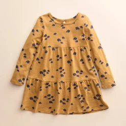 Girls 4-8 Little Co. by Lauren Conrad Organic Long-Sleeve Tiered Dress -Kohl's Sales Store 5611758 Caramel Buffalo Print