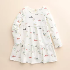 Baby & Toddler Girl Little Co. by Lauren Conrad Organic Long-Sleeve Tiered Dress -Kohl's Sales Store 5611835 Ivory Camper Print
