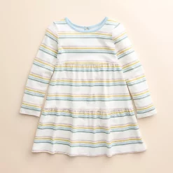 Baby & Toddler Girl Little Co. by Lauren Conrad Organic Long-Sleeve Tiered Dress -Kohl's Sales Store 5611835 Ivory Rainbow Stripe