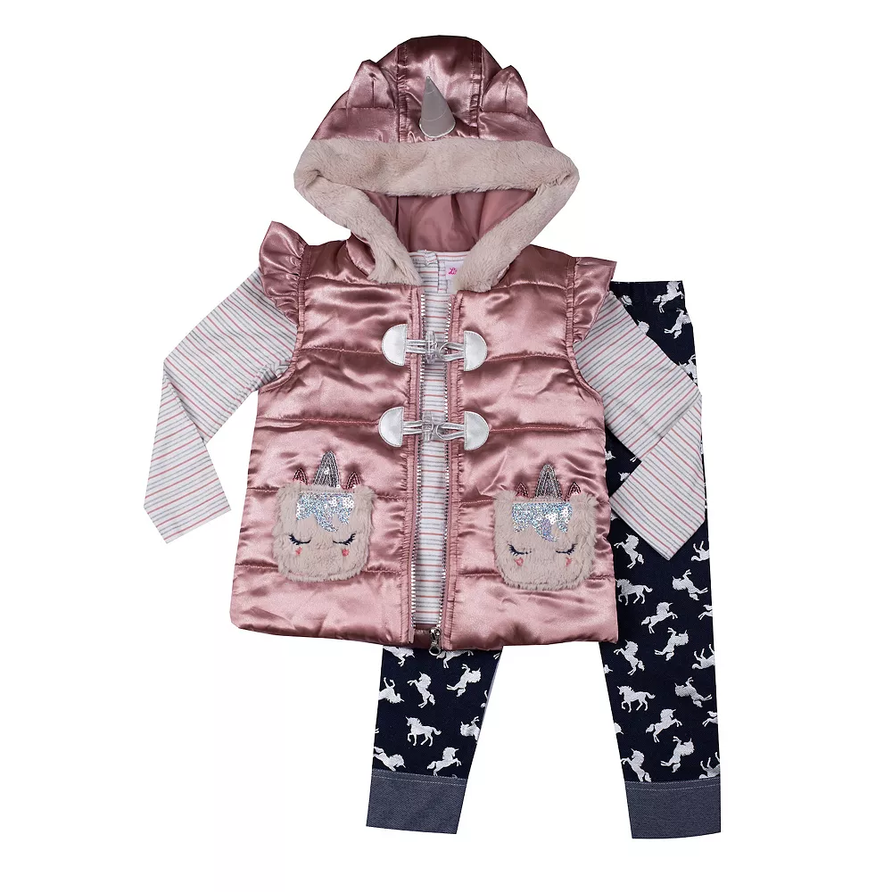 Toddler Girl Little Lass Unicorn Metallic Puffer Vest, Long Sleeve Tee, & Printed Leggings Set 1 Toddler Girl Little Lass Unicorn Metallic Puffer Vest, Long Sleeve Tee, & Printed Leggings Set