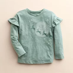 Girls 4-8 Little Co. by Lauren Conrad Organic Long-Sleeve Ruffle Tee -Kohl's Sales Store 5688210 Ocean Green Reindeer