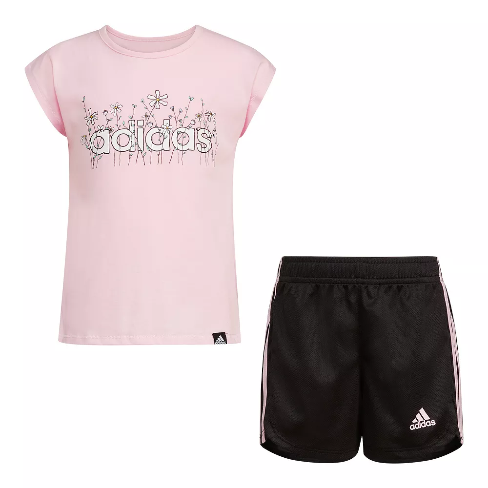 Toddler Girl Adidas Graphic Tee & Mesh Short Set 1 Toddler Girl Adidas Graphic Tee & Mesh Short Set