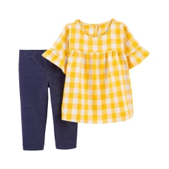 Baby Girl Carter's 2-Piece Plaid Flutter Top & Knit Denim Leggings