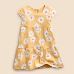 Baby & Toddler Girl Little Co. by Lauren Conrad Organic Short-Sleeve Tiered Dress -Kohl's Sales Store 5814334 Golden Yellow Flower
