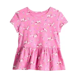 Toddler Girl Jumping Beans® Print Peplum Tee -Kohl's Sales Store 5834607 Pink Unicorn