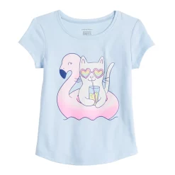 Toddler Girl Jumping Beans® Short-Sleeve Graphic Shirttail Tee -Kohl's Sales Store 5835316 Blue Cat