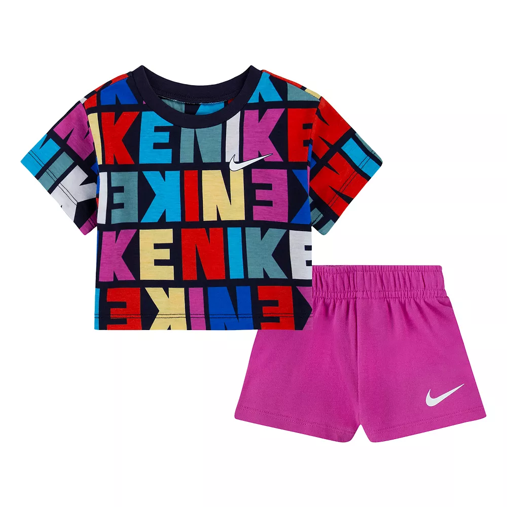 Baby Girl Nike Word Print Tee & Shorts Set 1 Baby Girl Nike Word Print Tee & Shorts Set