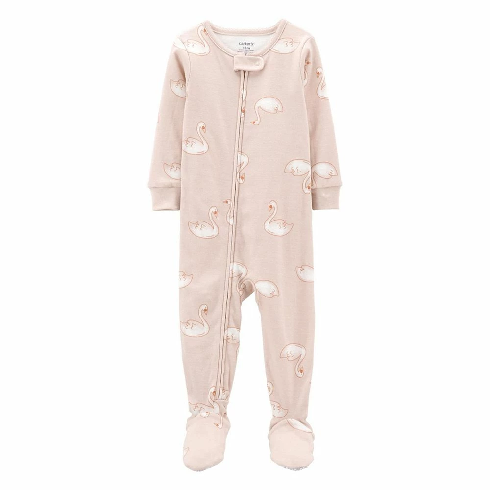 Toddler Girl Carter's Swans Footed Pajamas 1 Toddler Girl Carter's Swans Footed Pajamas